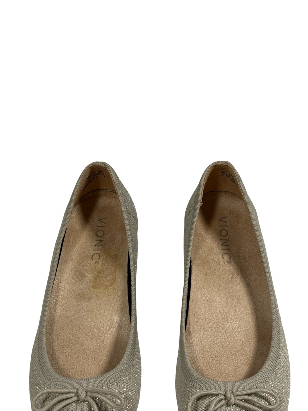 Vionic Klara Knit Ballet Flats Womens Sz 6 oatmeal Shimmer Comfort Orthotic Bow - Picture 9 of 11